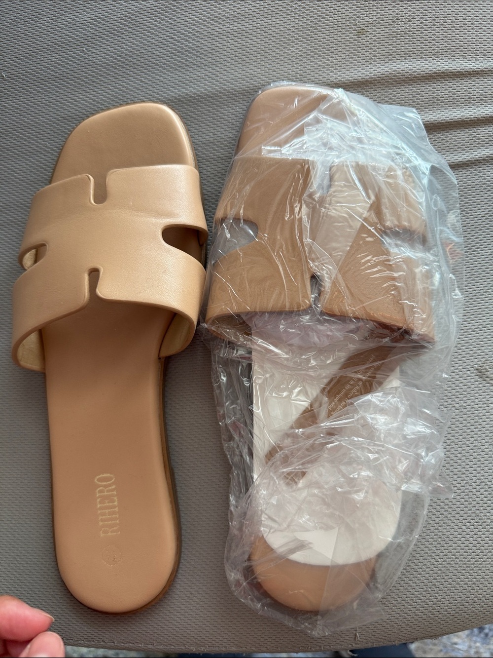 eero Tan Open-Toe Slide Sandals with Cutout Strap
